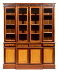 American Federal-Style Inlaid Cherry, Maple and Rosewood Breakfront Bookcase
