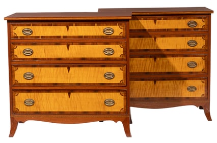 Pair of American Federal-Style Inlaid Mixed Woods Chests
