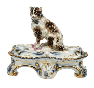 Vieux Paris Porcelain Figural Cat Encrier in the Manner of Jacob Petit