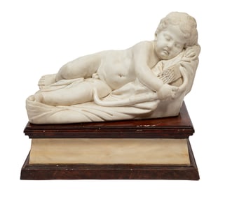 Manner of François Duquesnoy, Flemish 1594-1643, "Sleeping Cupid", marble, 13 x 21 x 12 in. ,