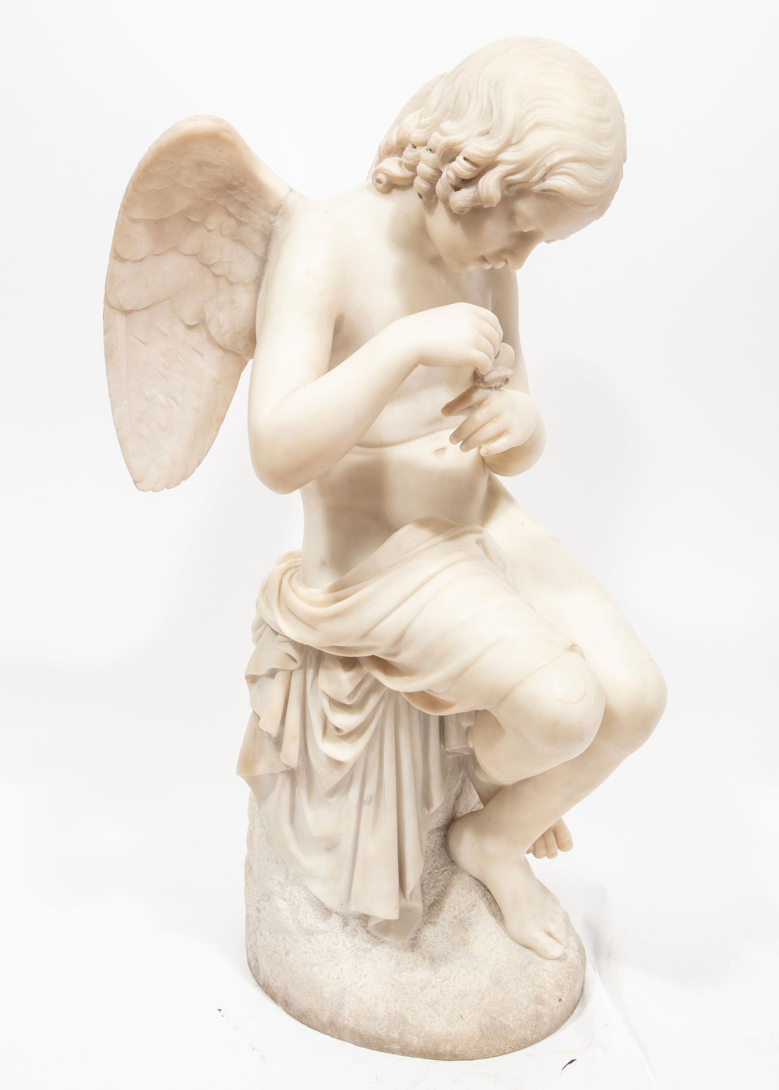 Carved Marble Figure of Angel with Butterfly 32 1/2 x 14 1/2 x 18 1/2 in. (82.6 x 36.8 x 47 cm.) (1 of 5)