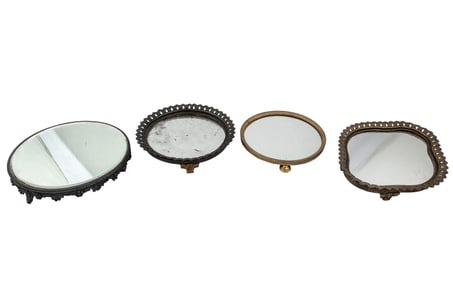 Group of Four Antique Bronze Mounted Mirrored Plateaus