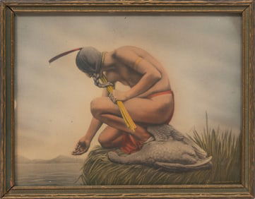 American School early 20th c., "Hunter", lithograph, Sight: 6 1/2 x 8 1/2 in. (16.5 x 21.6 cm.),