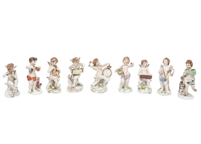 Group of Capodimonte-Style Polychrome Porcelain Figures of Putti