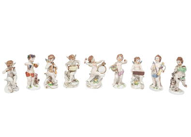 Group of Capodimonte-Style Polychrome Porcelain Figures of Putti (1 of 6)