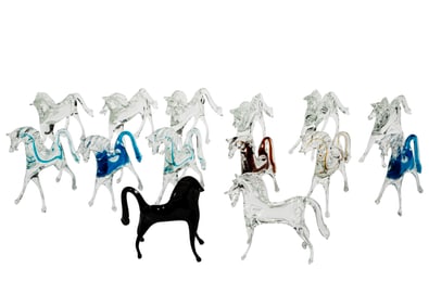 Group of Fourteen Murano Glass Horse Figures