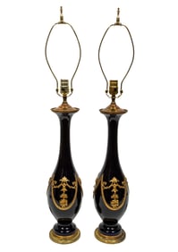 Pair of Antique French Bronze Mounted Cobalt Porcelain Table Lamps