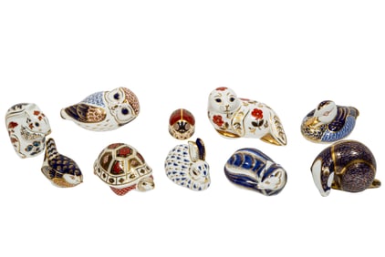 Group of Ten Royal Crown Derby Porcelain Animal Figure Paperweights