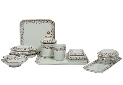 Limoges Polychrome and Gilt Porcelain Vanity Set
