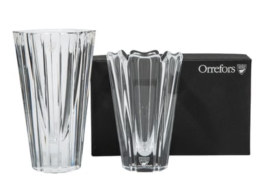 Two Orrefors Crystal Vases in Original Boxes