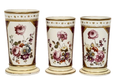 Three Old Paris Porcelain Beaker Vases, 19th c.