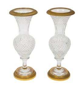 Pair of Bronze Mounted Cut Crystal Vases
