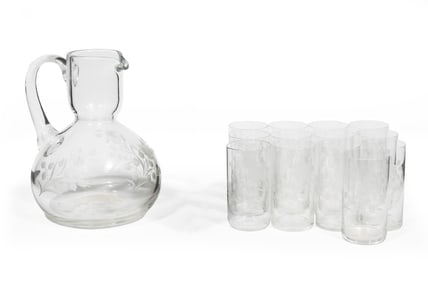 Set of Antique American Etched Glass Tableware