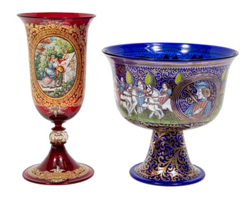 Two Murano Gilt Decorated Glass Vessels