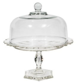 Antique Glass Cake Stand with Later Dome