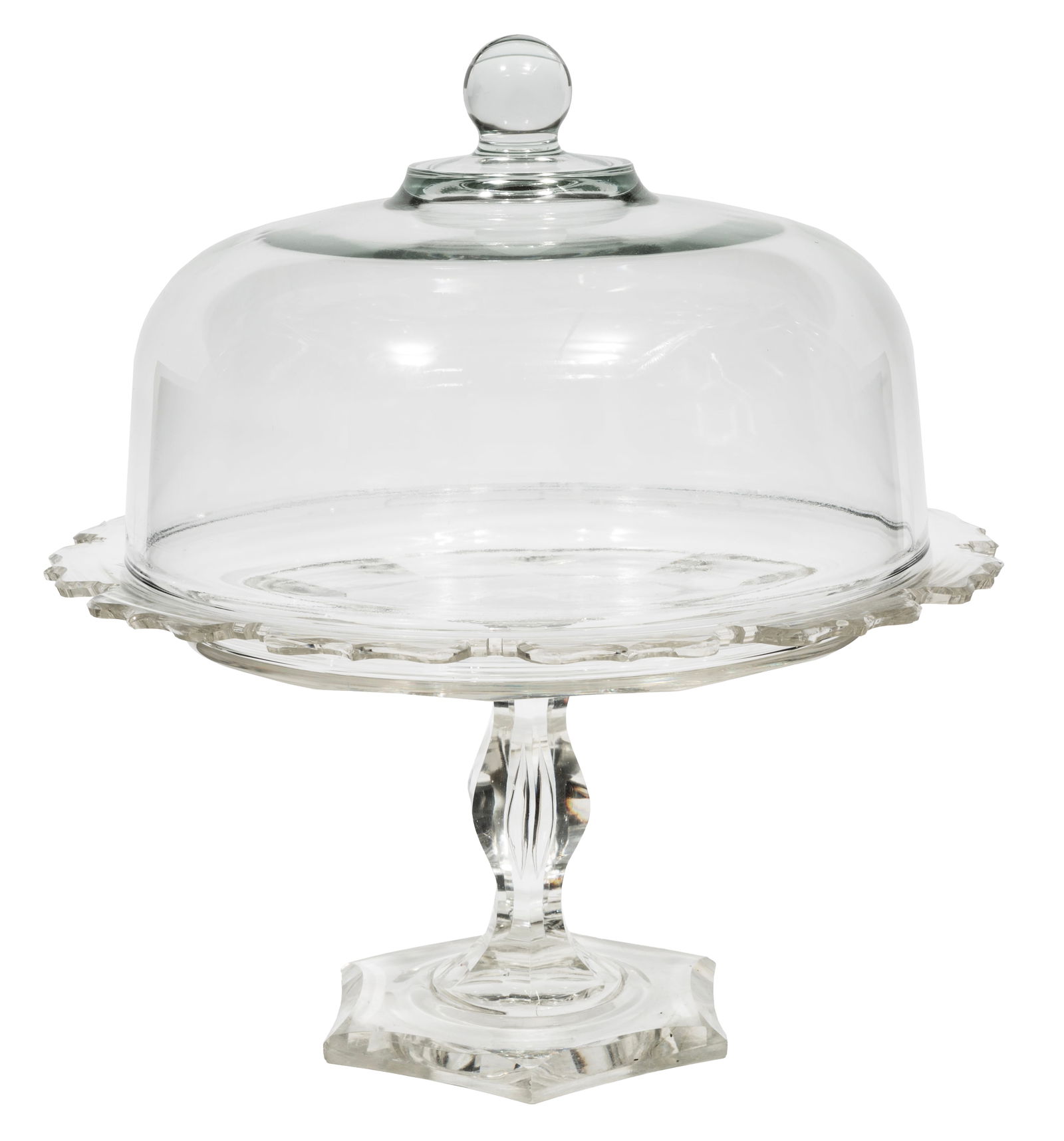 Antique Glass Cake Stand with Later Dome (1 of 2)