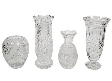 Three Waterford Crystal Vases: Three Waterford Crystal Vasesmarked, incl. "Lismore Castle" vase, "Hospitality Pineapple" vase, and "Marquis" candleholder or vase, largest h. 11 1/4 in., dia. 4 in.; tog