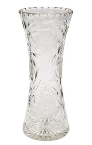 Tall American Brilliant Cut Glass Vase with Flowers