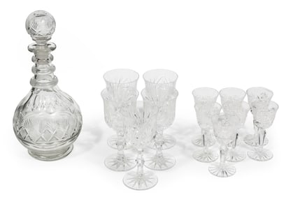 Cut Glass Decanter with Twelve Associated Glasses