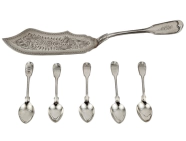Group of New Orleans Coin Silver Fiddlethread Flatware