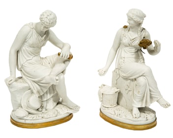 Pair of Bronze Mounted Paris Biscuit Porcelain Figures of "Spring" and "Fall"
