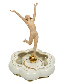 Art Nouveau Hutschenreuther Porcelain Figural Two-Piece Tulip Vase