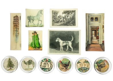 Group of Twelve John Derian Decoupage Glass Trays and Coasters