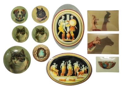 Group of Eleven Assorted John Derian Decoupage Glass Plates and Trays