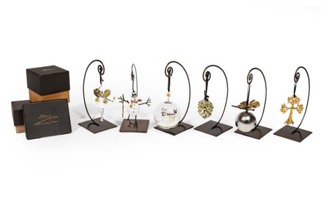 Six Michael Aram Ornaments with Six Spiral Ornament Stands