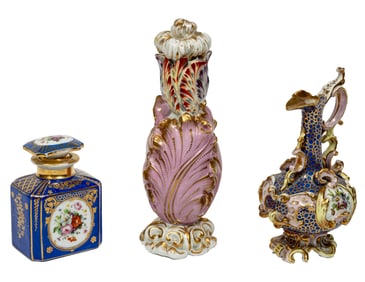 Three Paris Polychrome and Gilt Porcelain Scent Bottles