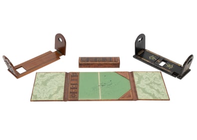 Group of Antique Tooled Leather and Wood Desk Accessories