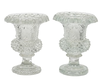 Pair of American Pressed Glass Urns