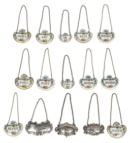 Group of Fifteen Porcelain and Metal Bottle Tags
