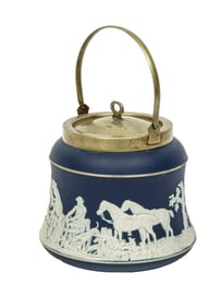 Wedgwood Dark Blue Jasperware Biscuit Barrel
