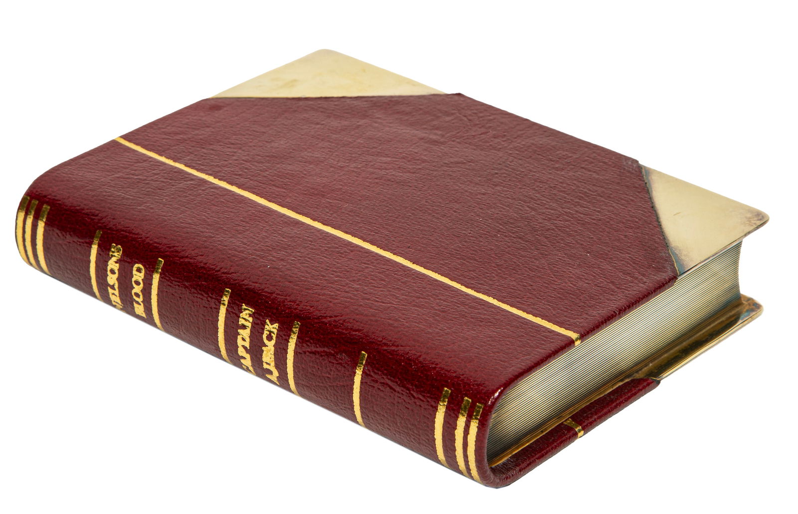 Three Vintage Flasks: Three Vintage Flasksincl. James Dixon petwer and tooled leather book form flask with original box, David Shaw flask with hunt scene, and Portuguese majolica book form flask; largest h. 7 1/8 in., w. 4