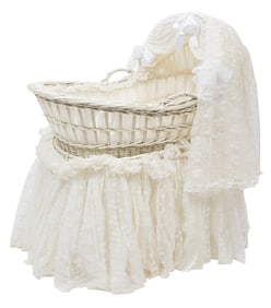 American Painted Wicker Bassinet on Stand 38 x 21 x 36 in. (96.5 x 53.3 x 91.4 cm.)