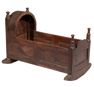 English Elm Hooded Rocking Crib 25 x 22 x 36 in. (63.5 x 55.9 x 91.4 cm.)