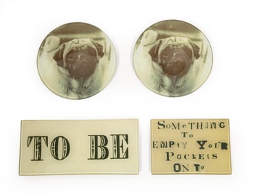 Group of Four John Derian Decoupage Glass Table Items