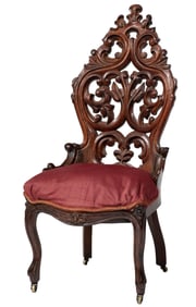 American Rococo Carved Walnut Slipper Chair 41 x 20 x 17 1/2 in. (104.1 x 50.8 x 44.5 cm.)