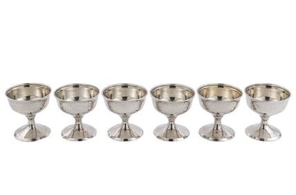 Set of Six American Sterling Silver Dessert Coupes in the Arts and Crafts Taste, H. 3 1/8 in., w. 3