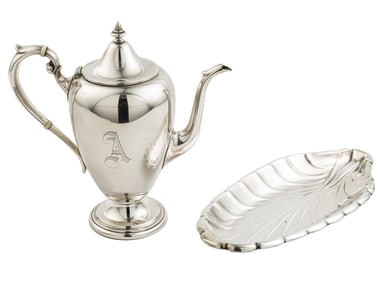 Reed & Barton Sterling Silver Leaf Dish, No. X275, date mark for 1946. l. 12 5/8 in.; TOGETHER