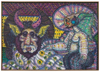 Martin LaBorde, American/Louisiana b. 1943, "Mr. Butterfly and Yellow Ears", acrylic on canvas, 28 x