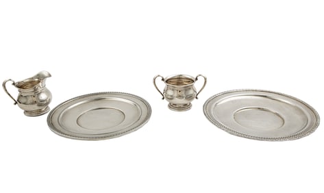 Group of American Sterling Silver Serving Pieces, creamer h. 3 1/2 in., tray dias. 9 1/8 in. and 9