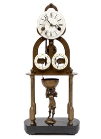 French-Style Brass Clock 21 3/4 x 10 x 5 1/4 in. (55.2 x 25.4 x 13.3 cm.)