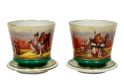Pair of Paris Porcelain Gilt and Polychrome Jardinieres