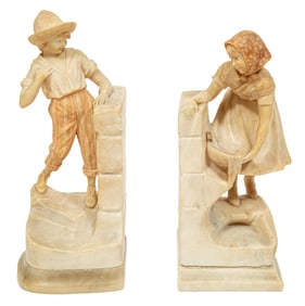 Pair of Antique Italian Carved Alabaster Bookends