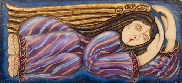 American Folk Art School 1994/1995, "Sleeping Angel", paint on carved wood, 11 x 24 x 1 1/2 in.