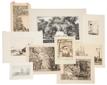 Group of Prints, 8 etchings and one lithograph, including works by (but not limited to) Louis Conrad