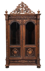 German Baroque-Style Carved Oak Bookcase 91 x 51 x 20 in. (231.1 x 129.5 x 50.8 cm.)