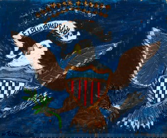 Charles Gillam, Sr., American/Louisiana b. 1945, "Great Seal of the United States", oil on carved